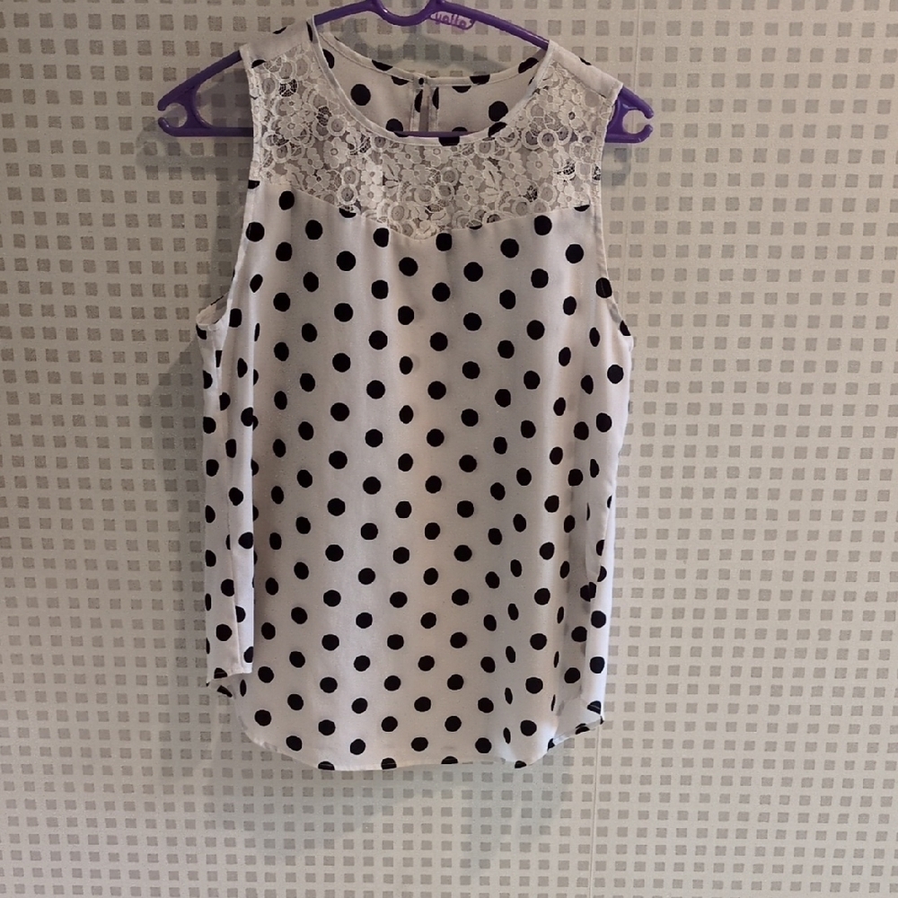 Elegant Lace Polka Dot Blouse - Black and White